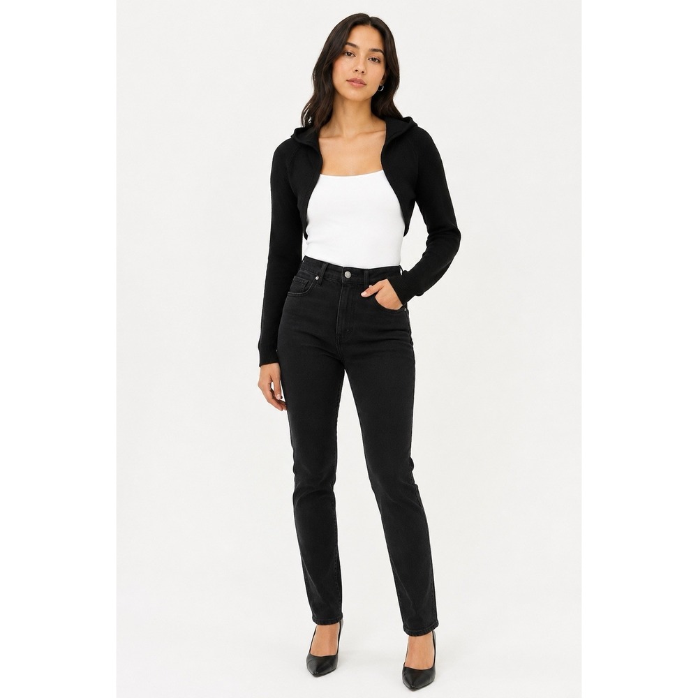 Wild Fable Black Hooded Bolero Shrug Sweater Women's M Cropped Y2K Long Sleeve